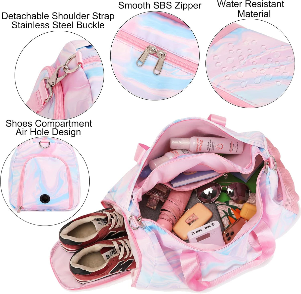 Duffle Bag for Girls Dance Ballet Travel Overnight Sports Gym Bag with Separate Dry Wet Pocket and Shoes Compartment