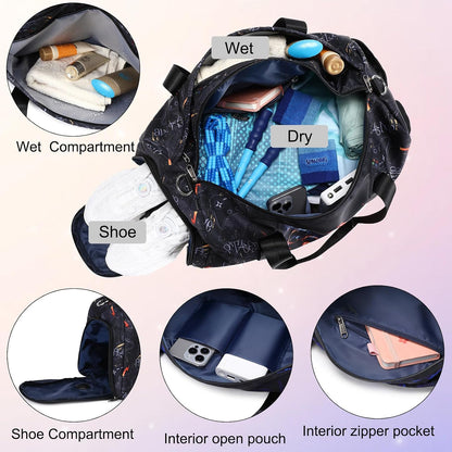 Duffle Bag for Girls Dance Ballet Travel Overnight Sports Gym Bag with Separate Dry Wet Pocket and Shoes Compartment
