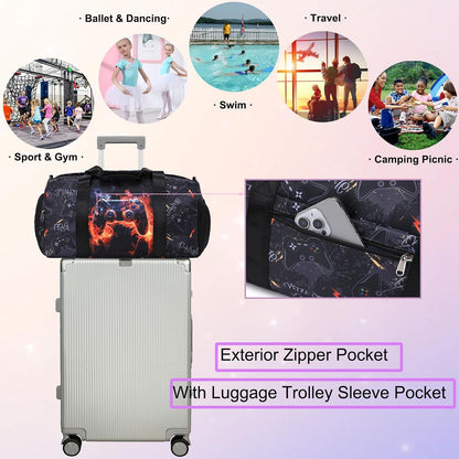 Duffle Bag for Girls Dance Ballet Travel Overnight Sports Gym Bag with Separate Dry Wet Pocket and Shoes Compartment