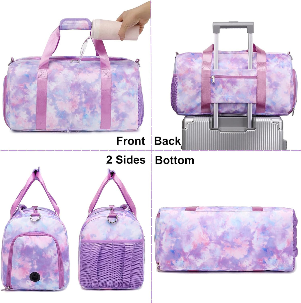Duffle Bag for Girls Dance Ballet Travel Overnight Sports Gym Bag with Separate Dry Wet Pocket and Shoes Compartment