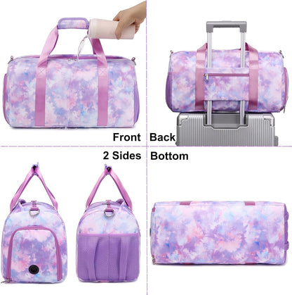 Duffle Bag for Girls Dance Ballet Travel Overnight Sports Gym Bag with Separate Dry Wet Pocket and Shoes Compartment