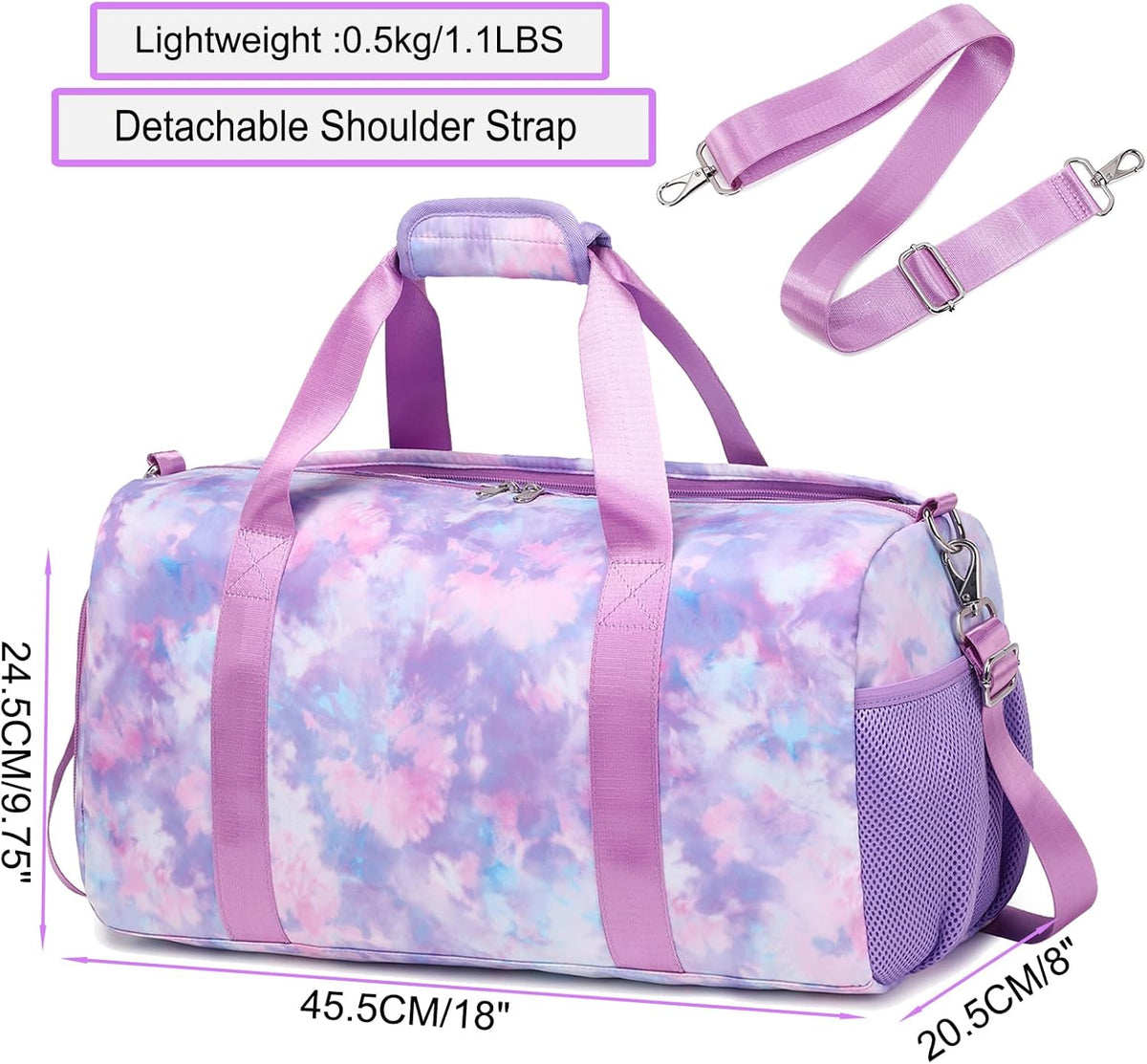 Duffle Bag for Girls Dance Ballet Travel Overnight Sports Gym Bag with Separate Dry Wet Pocket and Shoes Compartment