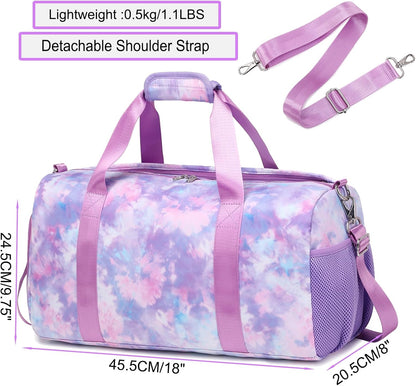 Duffle Bag for Girls Dance Ballet Travel Overnight Sports Gym Bag with Separate Dry Wet Pocket and Shoes Compartment