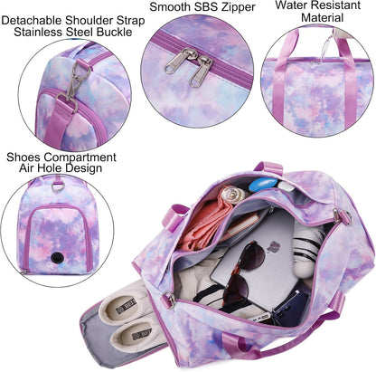 Duffle Bag for Girls Dance Ballet Travel Overnight Sports Gym Bag with Separate Dry Wet Pocket and Shoes Compartment