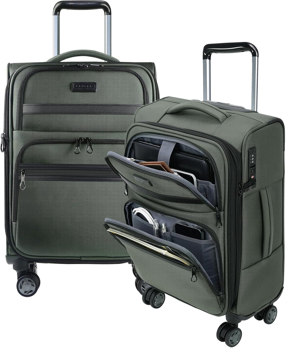 Softside Expandable Carry On Luggage with Front Business Pockets，20 Inch Suitcases with Spinner Wheels & Built-in TSA Lock, Durable Suitcase Rolling Luggage with USB Port, Haze Blue