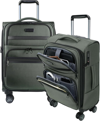 Softside Expandable Carry On Luggage with Front Business Pockets，20 Inch Suitcases with Spinner Wheels & Built-in TSA Lock, Durable Suitcase Rolling Luggage with USB Port, Haze Blue