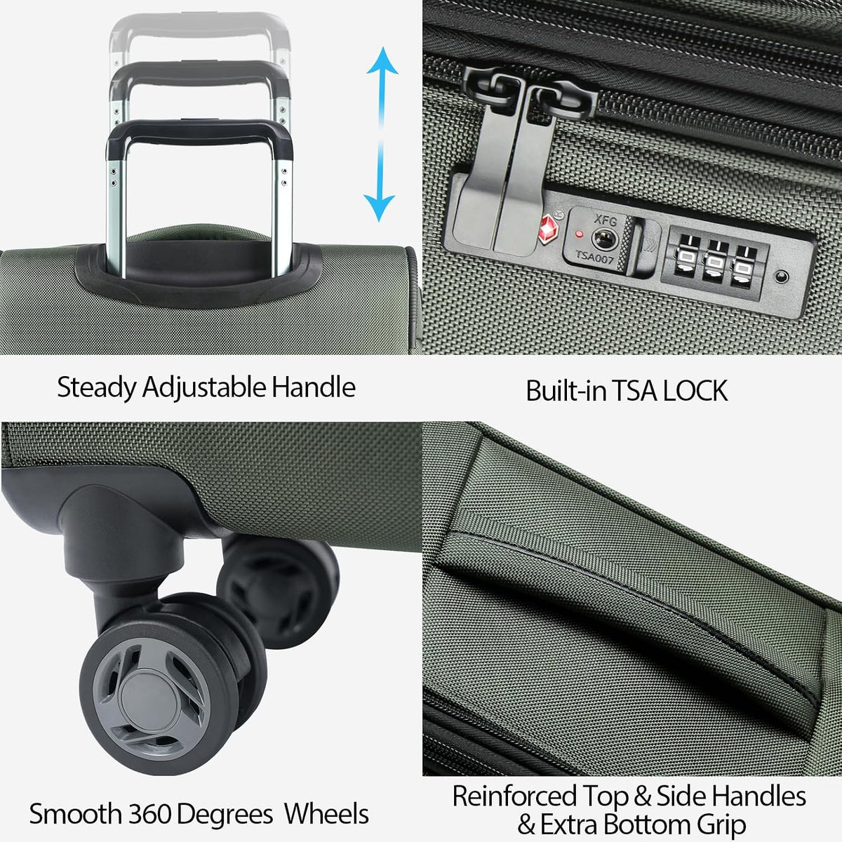 Softside Expandable Carry On Luggage with Front Business Pockets，20 Inch Suitcases with Spinner Wheels & Built-in TSA Lock, Durable Suitcase Rolling Luggage with USB Port, Haze Blue