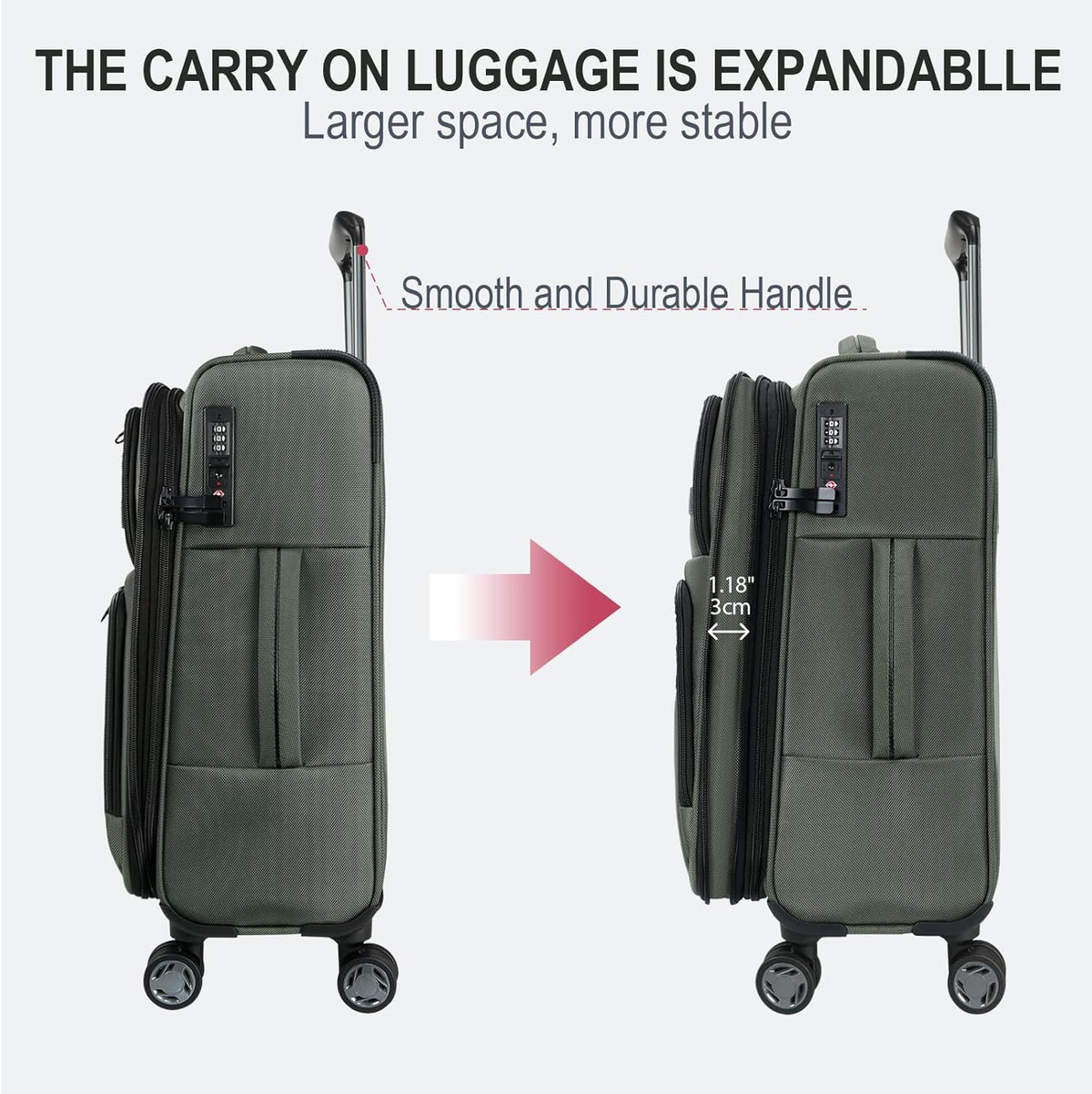 Softside Expandable Carry On Luggage with Front Business Pockets，20 Inch Suitcases with Spinner Wheels & Built-in TSA Lock, Durable Suitcase Rolling Luggage with USB Port, Haze Blue