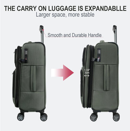 Softside Expandable Carry On Luggage with Front Business Pockets，20 Inch Suitcases with Spinner Wheels & Built-in TSA Lock, Durable Suitcase Rolling Luggage with USB Port, Haze Blue