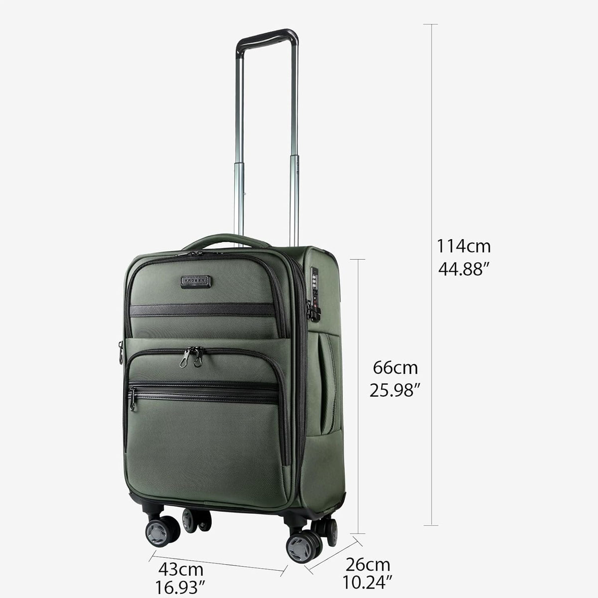 Softside Expandable Carry On Luggage with Front Business Pockets，20 Inch Suitcases with Spinner Wheels & Built-in TSA Lock, Durable Suitcase Rolling Luggage with USB Port, Haze Blue