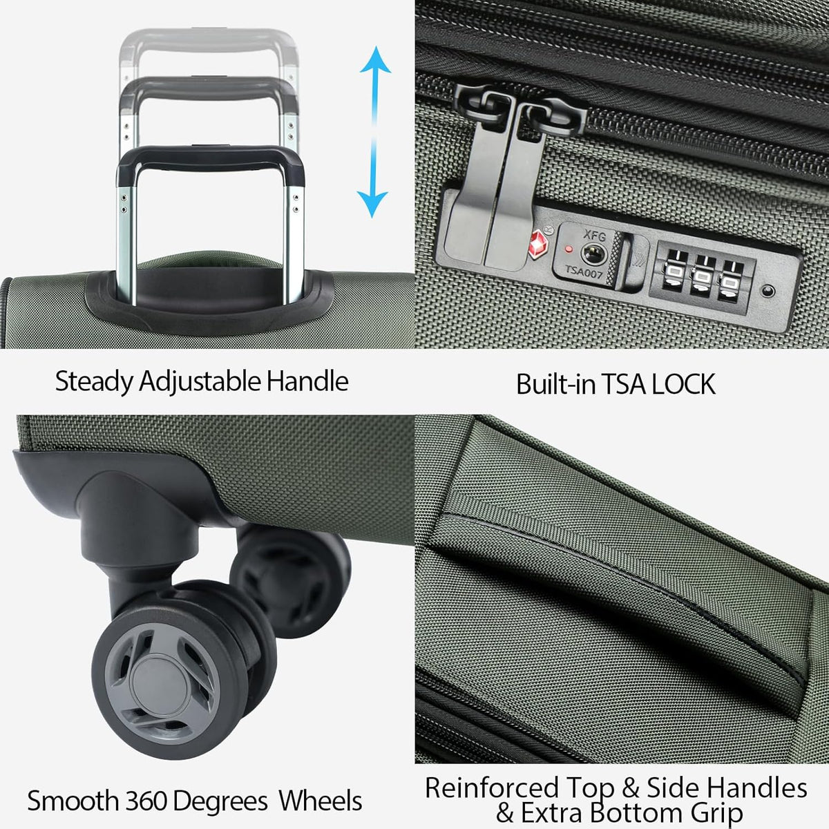 Softside Expandable Carry On Luggage with Front Business Pockets，20 Inch Suitcases with Spinner Wheels & Built-in TSA Lock, Durable Suitcase Rolling Luggage with USB Port, Haze Blue