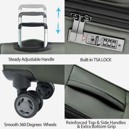 Softside Expandable Carry On Luggage with Front Business Pockets，20 Inch Suitcases with Spinner Wheels & Built-in TSA Lock, Durable Suitcase Rolling Luggage with USB Port, Haze Blue