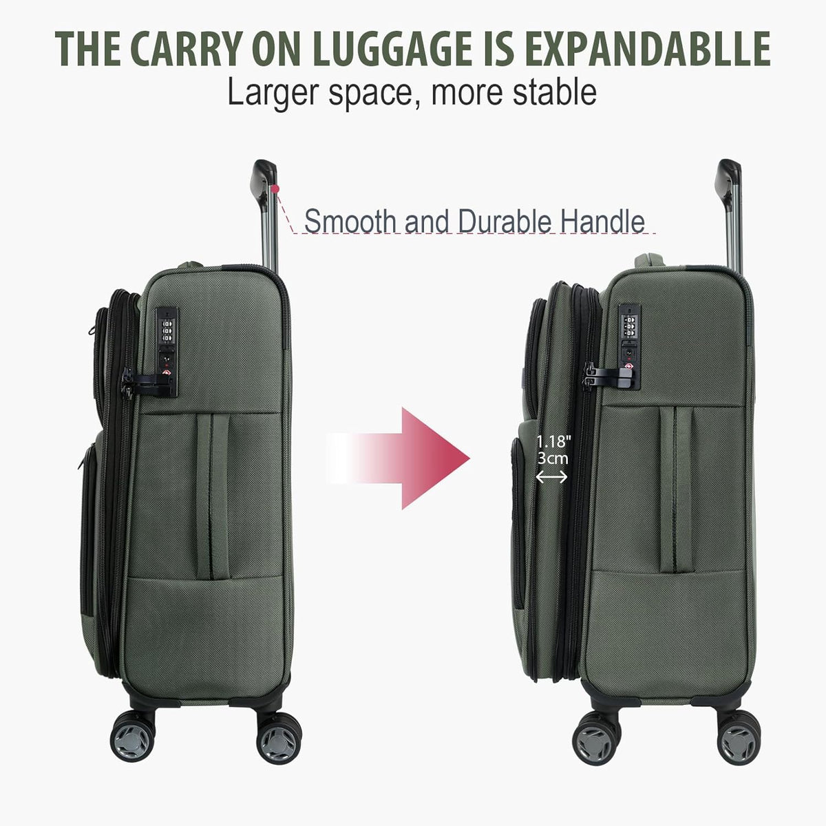 Softside Expandable Carry On Luggage with Front Business Pockets，20 Inch Suitcases with Spinner Wheels & Built-in TSA Lock, Durable Suitcase Rolling Luggage with USB Port, Haze Blue