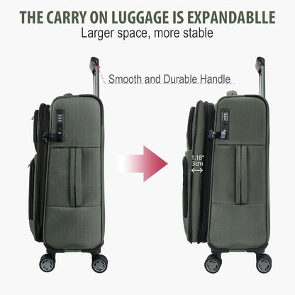 Softside Expandable Carry On Luggage with Front Business Pockets，20 Inch Suitcases with Spinner Wheels & Built-in TSA Lock, Durable Suitcase Rolling Luggage with USB Port, Haze Blue