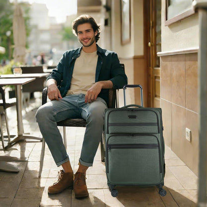 Softside Expandable Carry On Luggage with Front Business Pockets，20 Inch Suitcases with Spinner Wheels & Built-in TSA Lock, Durable Suitcase Rolling Luggage with USB Port, Haze Blue