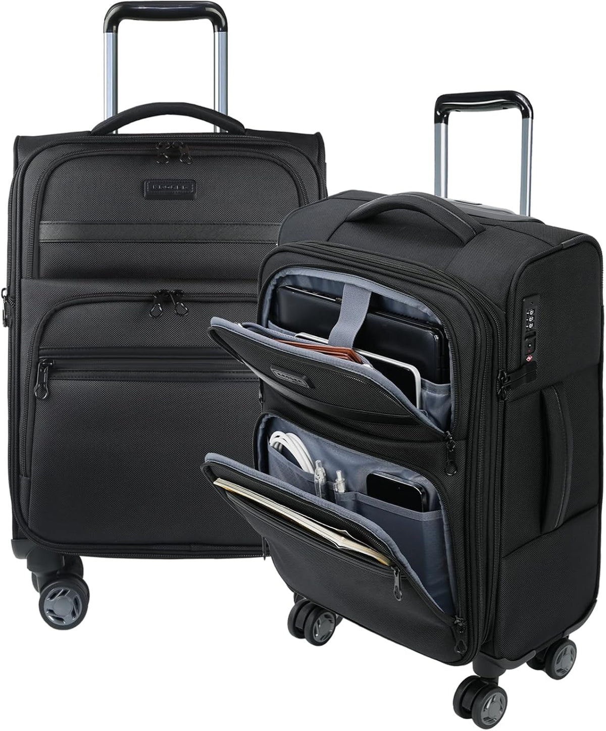 Softside Expandable Carry On Luggage with Front Business Pockets，20 Inch Suitcases with Spinner Wheels & Built-in TSA Lock, Durable Suitcase Rolling Luggage with USB Port, Haze Blue