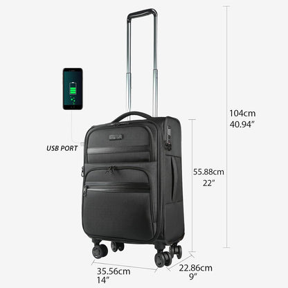 Softside Expandable Carry On Luggage with Front Business Pockets，20 Inch Suitcases with Spinner Wheels & Built-in TSA Lock, Durable Suitcase Rolling Luggage with USB Port, Haze Blue