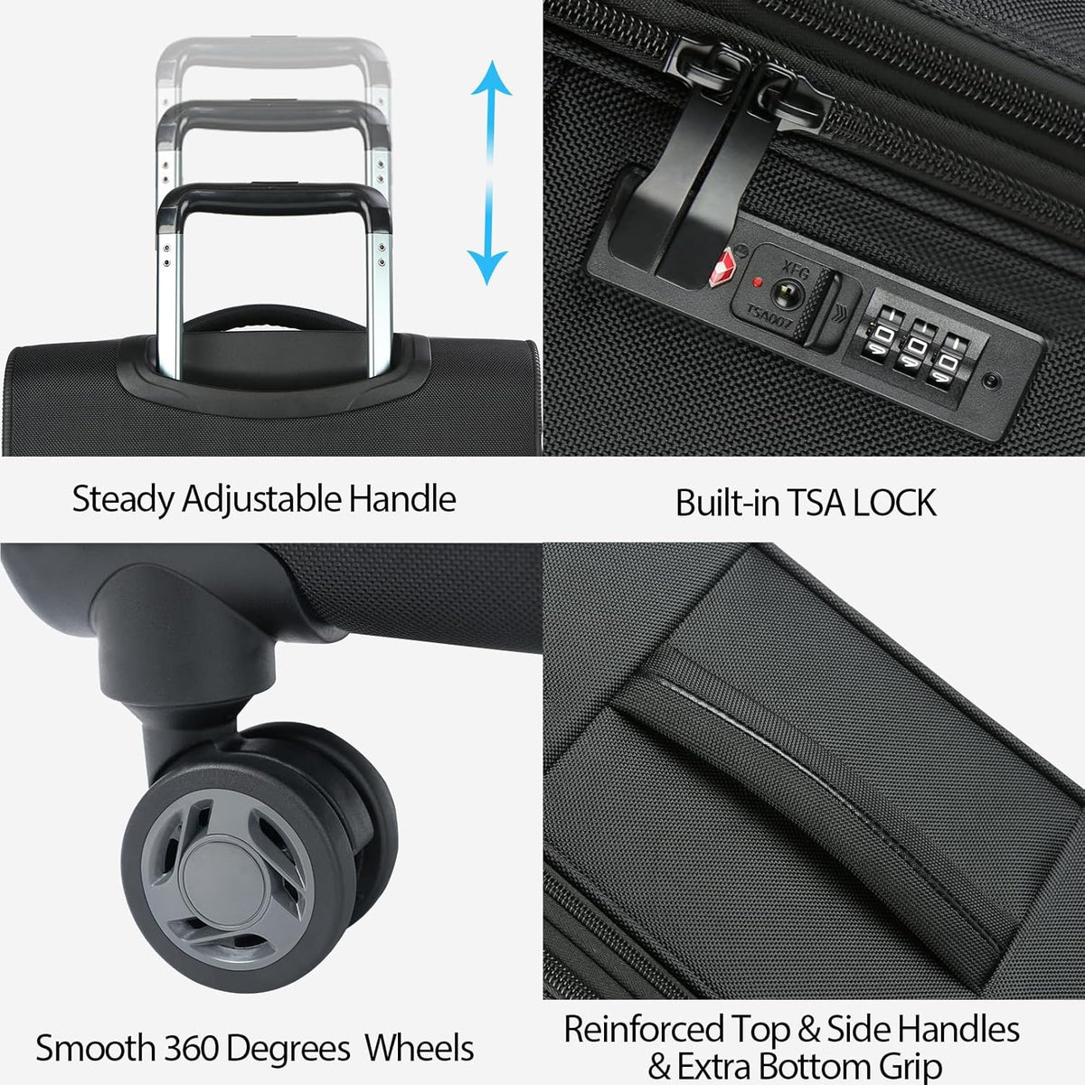 Softside Expandable Carry On Luggage with Front Business Pockets，20 Inch Suitcases with Spinner Wheels & Built-in TSA Lock, Durable Suitcase Rolling Luggage with USB Port, Haze Blue