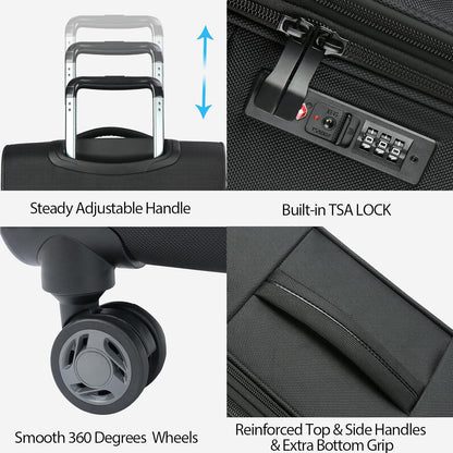 Softside Expandable Carry On Luggage with Front Business Pockets，20 Inch Suitcases with Spinner Wheels & Built-in TSA Lock, Durable Suitcase Rolling Luggage with USB Port, Haze Blue