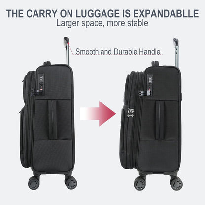 Softside Expandable Carry On Luggage with Front Business Pockets，20 Inch Suitcases with Spinner Wheels & Built-in TSA Lock, Durable Suitcase Rolling Luggage with USB Port, Haze Blue