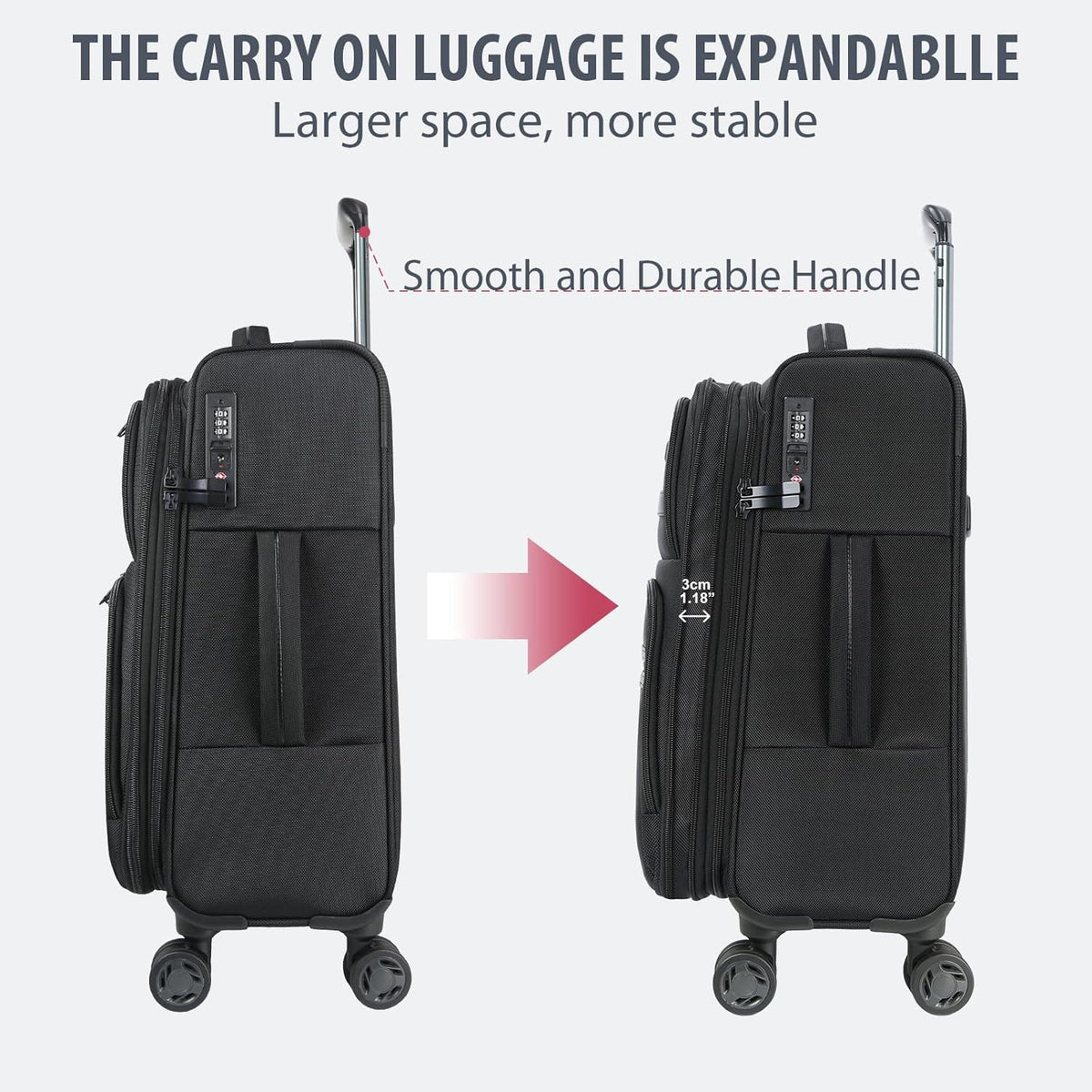 Softside Expandable Carry On Luggage with Front Business Pockets，20 Inch Suitcases with Spinner Wheels & Built-in TSA Lock, Durable Suitcase Rolling Luggage with USB Port, Haze Blue