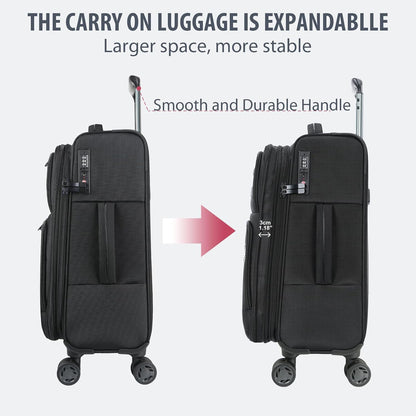Softside Expandable Carry On Luggage with Front Business Pockets，20 Inch Suitcases with Spinner Wheels & Built-in TSA Lock, Durable Suitcase Rolling Luggage with USB Port, Haze Blue