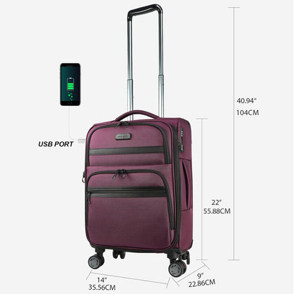 Softside Expandable Carry On Luggage with Front Business Pockets，20 Inch Suitcases with Spinner Wheels & Built-in TSA Lock, Durable Suitcase Rolling Luggage with USB Port, Haze Blue