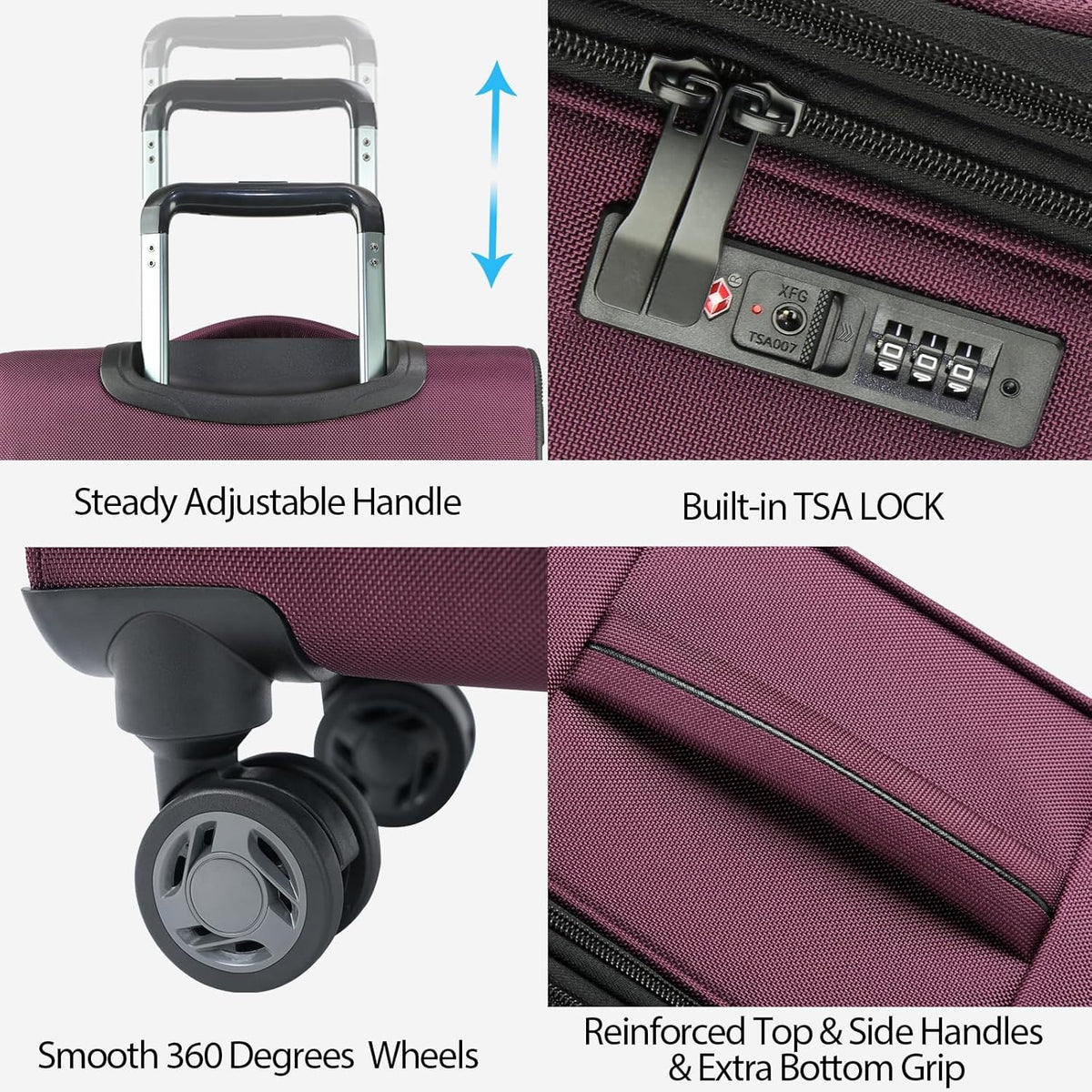 Softside Expandable Carry On Luggage with Front Business Pockets，20 Inch Suitcases with Spinner Wheels & Built-in TSA Lock, Durable Suitcase Rolling Luggage with USB Port, Haze Blue