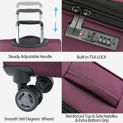 Softside Expandable Carry On Luggage with Front Business Pockets，20 Inch Suitcases with Spinner Wheels & Built-in TSA Lock, Durable Suitcase Rolling Luggage with USB Port, Haze Blue