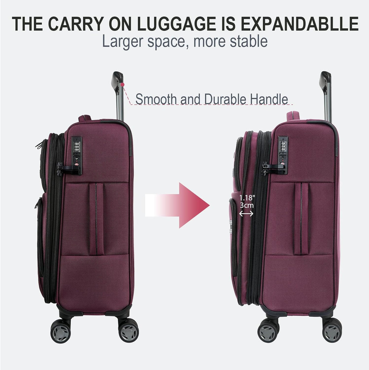 Softside Expandable Carry On Luggage with Front Business Pockets，20 Inch Suitcases with Spinner Wheels & Built-in TSA Lock, Durable Suitcase Rolling Luggage with USB Port, Haze Blue