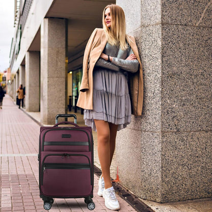 Softside Expandable Carry On Luggage with Front Business Pockets，20 Inch Suitcases with Spinner Wheels & Built-in TSA Lock, Durable Suitcase Rolling Luggage with USB Port, Haze Blue