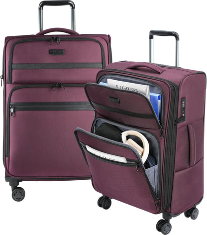 Softside Expandable Carry On Luggage with Front Business Pockets，20 Inch Suitcases with Spinner Wheels & Built-in TSA Lock, Durable Suitcase Rolling Luggage with USB Port, Haze Blue
