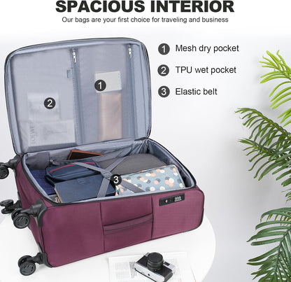 Softside Expandable Carry On Luggage with Front Business Pockets，20 Inch Suitcases with Spinner Wheels & Built-in TSA Lock, Durable Suitcase Rolling Luggage with USB Port, Haze Blue