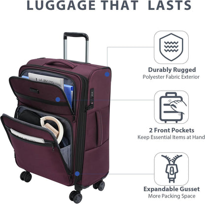 Softside Expandable Carry On Luggage with Front Business Pockets，20 Inch Suitcases with Spinner Wheels & Built-in TSA Lock, Durable Suitcase Rolling Luggage with USB Port, Haze Blue