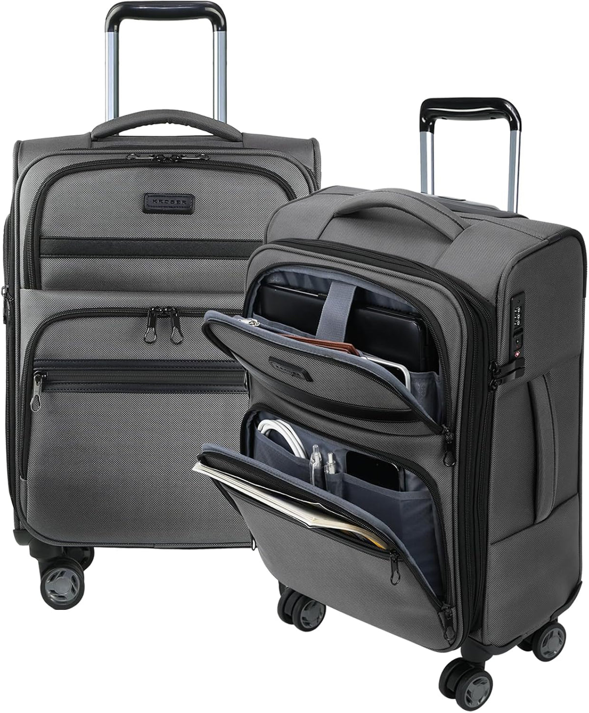 Softside Expandable Carry On Luggage with Front Business Pockets，20 Inch Suitcases with Spinner Wheels & Built-in TSA Lock, Durable Suitcase Rolling Luggage with USB Port, Haze Blue