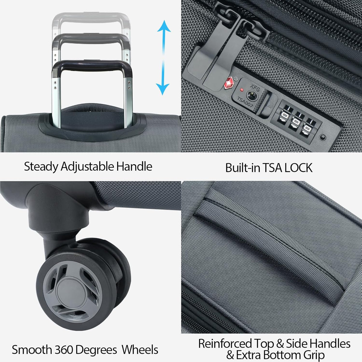 Softside Expandable Carry On Luggage with Front Business Pockets，20 Inch Suitcases with Spinner Wheels & Built-in TSA Lock, Durable Suitcase Rolling Luggage with USB Port, Haze Blue