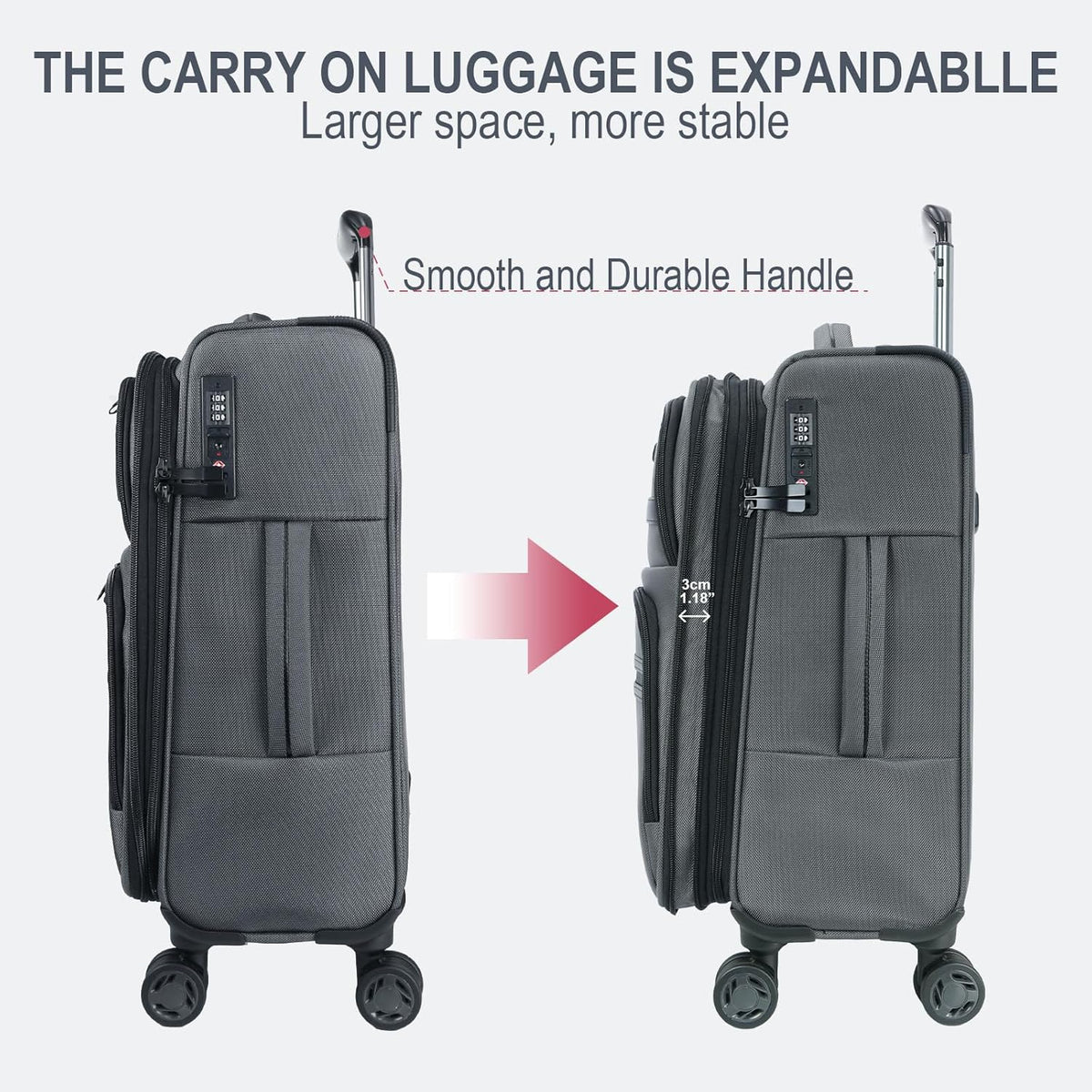 Softside Expandable Carry On Luggage with Front Business Pockets，20 Inch Suitcases with Spinner Wheels & Built-in TSA Lock, Durable Suitcase Rolling Luggage with USB Port, Haze Blue