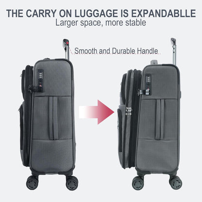 Softside Expandable Carry On Luggage with Front Business Pockets，20 Inch Suitcases with Spinner Wheels & Built-in TSA Lock, Durable Suitcase Rolling Luggage with USB Port, Haze Blue