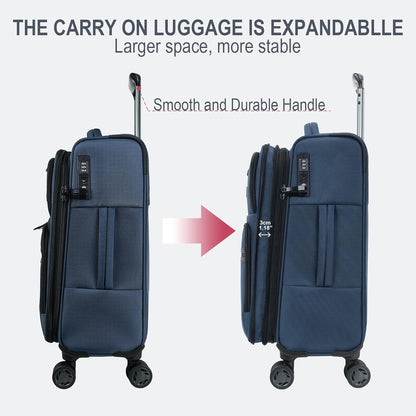Softside Expandable Carry On Luggage with Front Business Pockets，20 Inch Suitcases with Spinner Wheels & Built-in TSA Lock, Durable Suitcase Rolling Luggage with USB Port, Haze Blue