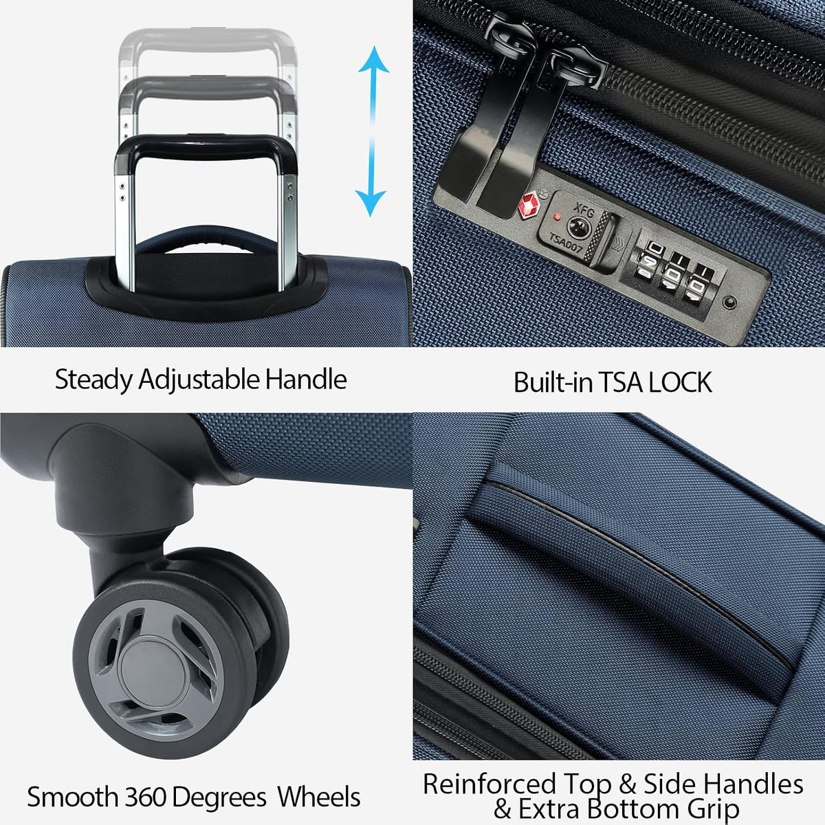 Softside Expandable Carry On Luggage with Front Business Pockets，20 Inch Suitcases with Spinner Wheels & Built-in TSA Lock, Durable Suitcase Rolling Luggage with USB Port, Haze Blue