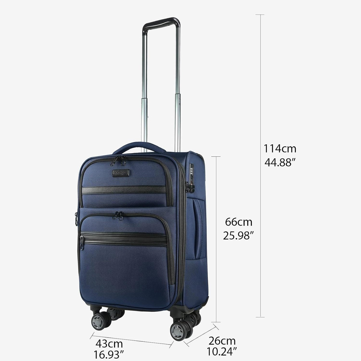 Softside Expandable Carry On Luggage with Front Business Pockets，20 Inch Suitcases with Spinner Wheels & Built-in TSA Lock, Durable Suitcase Rolling Luggage with USB Port, Haze Blue