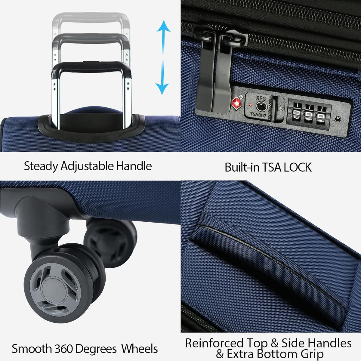 Softside Expandable Carry On Luggage with Front Business Pockets，20 Inch Suitcases with Spinner Wheels & Built-in TSA Lock, Durable Suitcase Rolling Luggage with USB Port, Haze Blue