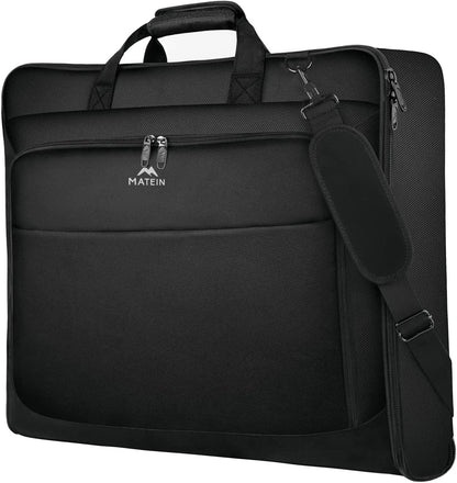 Garment Bags for Travel, Large Carry on Garment Bag for Business | Waterproof, Hanging Suit Luggage Bag, For Men Women, Wrinkle Free Suitcase, Cover For Shirts Dresses Coats, Strap, Black