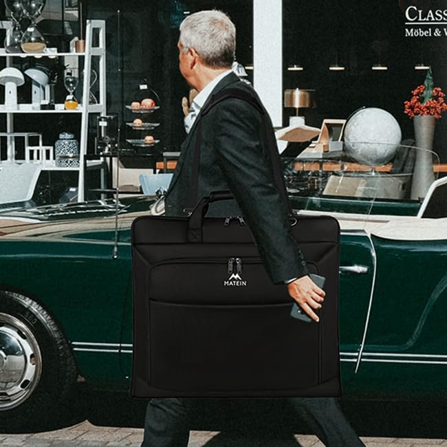 Garment Bags for Travel, Large Carry on Garment Bag for Business | Waterproof, Hanging Suit Luggage Bag, For Men Women, Wrinkle Free Suitcase, Cover For Shirts Dresses Coats, Strap, Black