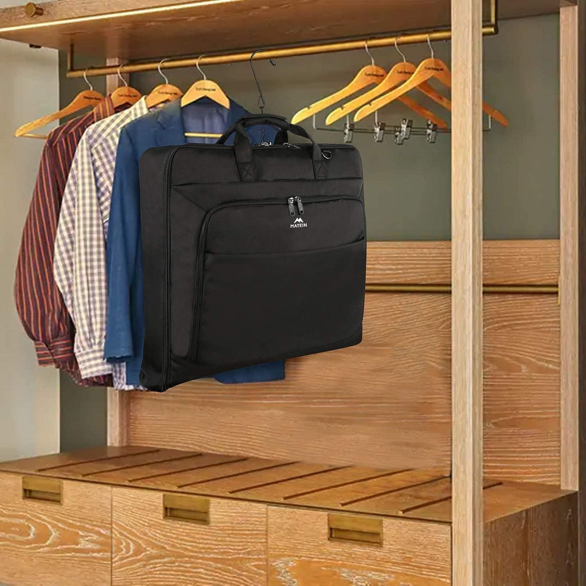 Garment Bags for Travel, Large Carry on Garment Bag for Business | Waterproof, Hanging Suit Luggage Bag, For Men Women, Wrinkle Free Suitcase, Cover For Shirts Dresses Coats, Strap, Black