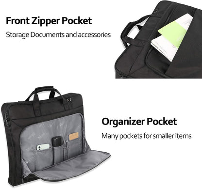 Garment Bags for Travel, Large Carry on Garment Bag for Business | Waterproof, Hanging Suit Luggage Bag, For Men Women, Wrinkle Free Suitcase, Cover For Shirts Dresses Coats, Strap, Black