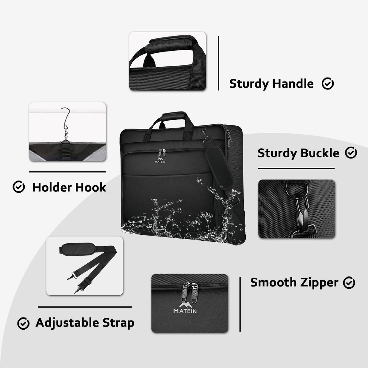 Garment Bags for Travel, Large Carry on Garment Bag for Business | Waterproof, Hanging Suit Luggage Bag, For Men Women, Wrinkle Free Suitcase, Cover For Shirts Dresses Coats, Strap, Black