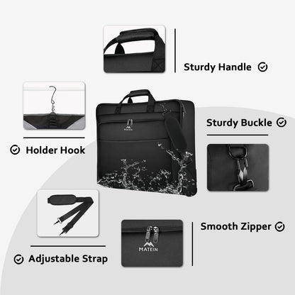 Garment Bags for Travel, Large Carry on Garment Bag for Business | Waterproof, Hanging Suit Luggage Bag, For Men Women, Wrinkle Free Suitcase, Cover For Shirts Dresses Coats, Strap, Black