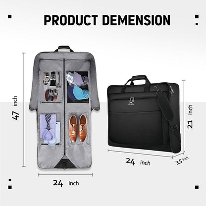 Garment Bags for Travel, Large Carry on Garment Bag for Business | Waterproof, Hanging Suit Luggage Bag, For Men Women, Wrinkle Free Suitcase, Cover For Shirts Dresses Coats, Strap, Black