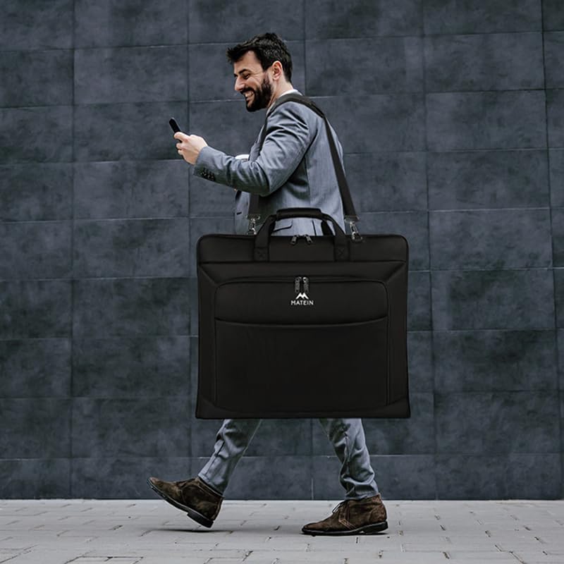 Garment Bags for Travel, Large Carry on Garment Bag for Business | Waterproof, Hanging Suit Luggage Bag, For Men Women, Wrinkle Free Suitcase, Cover For Shirts Dresses Coats, Strap, Black